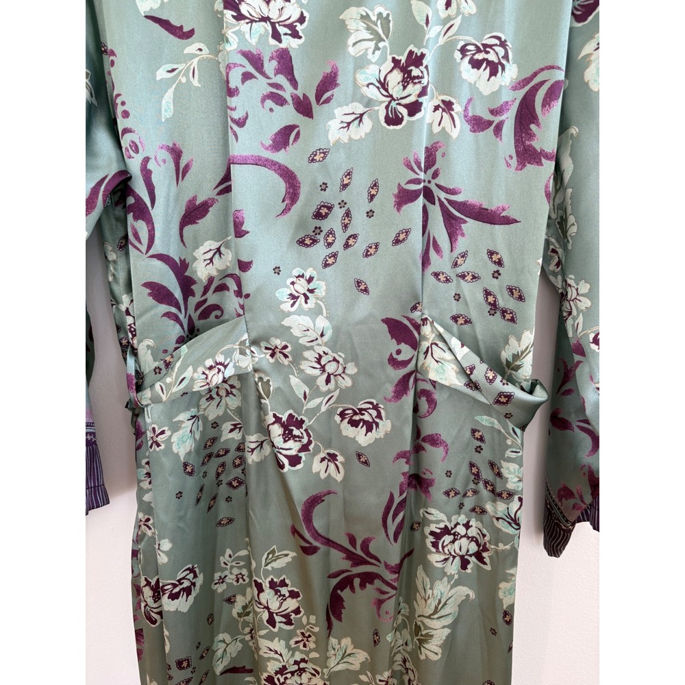 Halston Satin Long Robe Floral Wrap Kimono Loungewear Regencycore Boho L/XL - Picture 8 of 11
